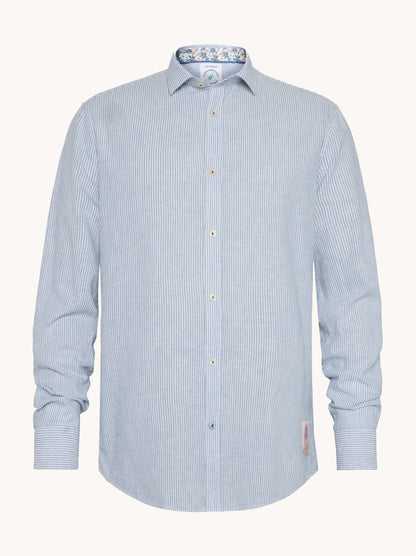 מכופתרת פשתן פסים